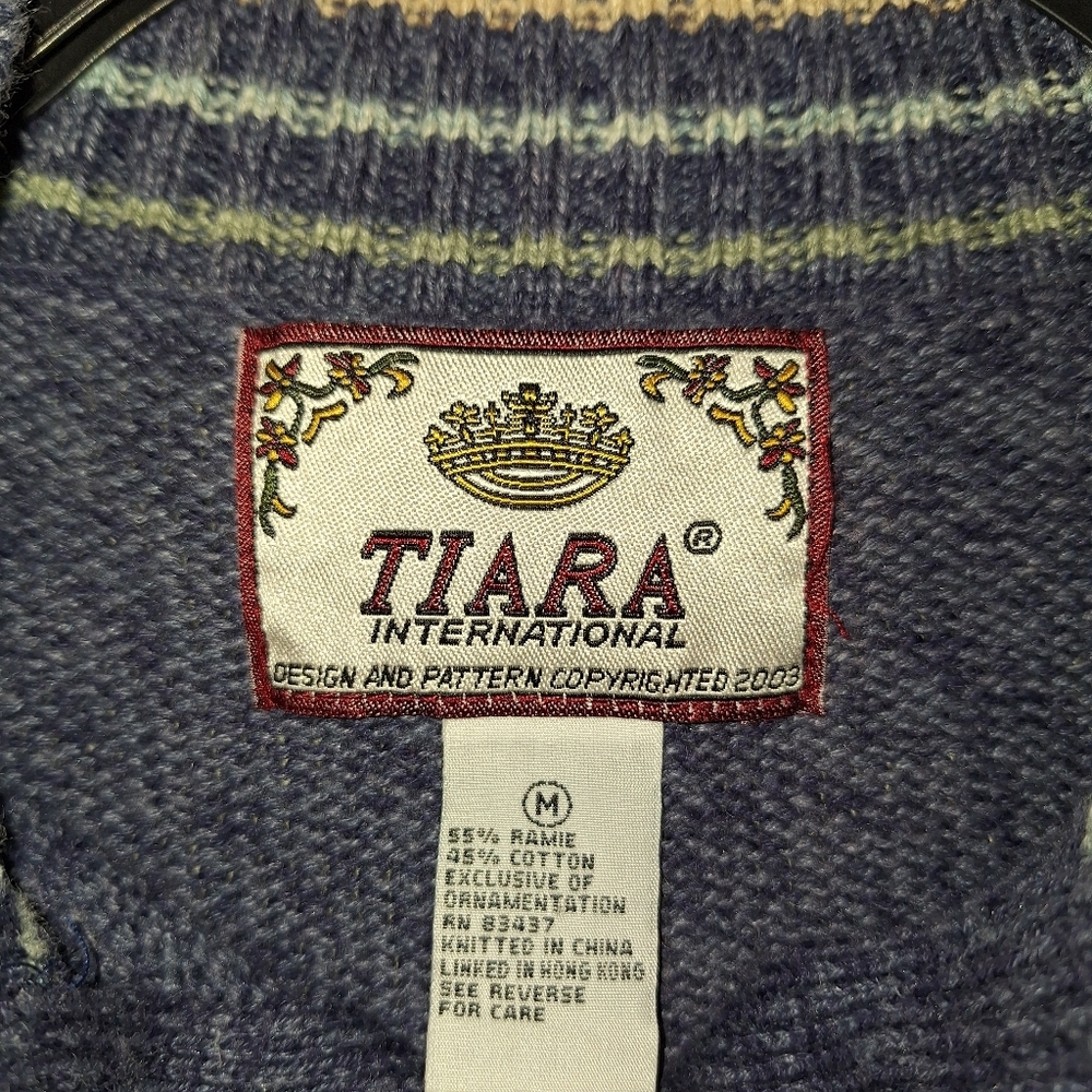 Tiara International Womens White Cardigan Zipper Mock Neck Long Sleeve Sweater M - Picture 6 of 6